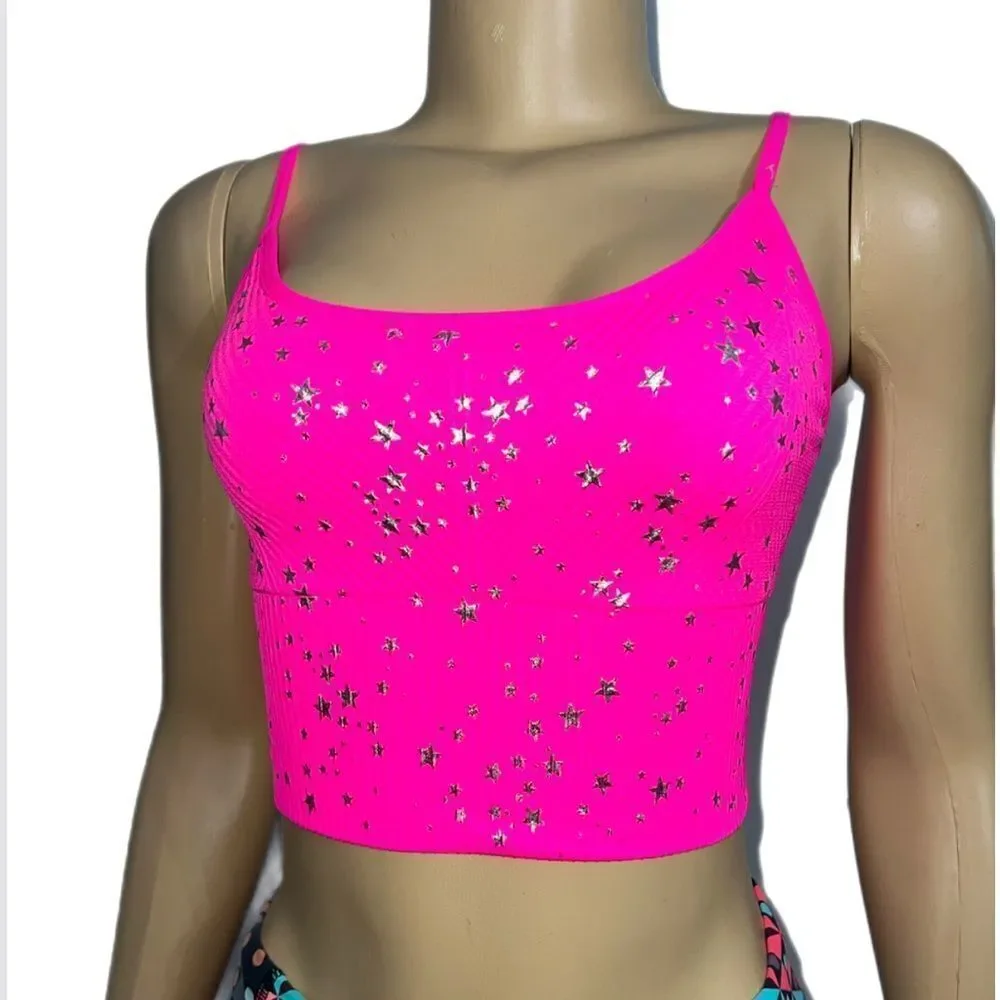 Victorias Secret PINK Active Seamless Sports Bra Lightly Padded longline pink S